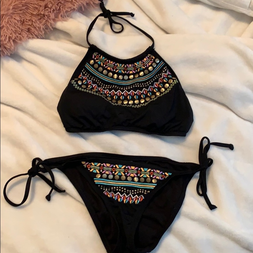 Black tribal print bikini